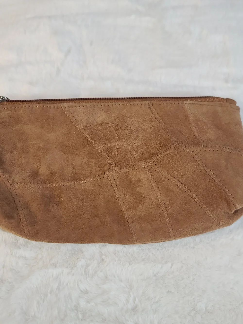 Suede Patchwork Cosmetic Pouch in Brown